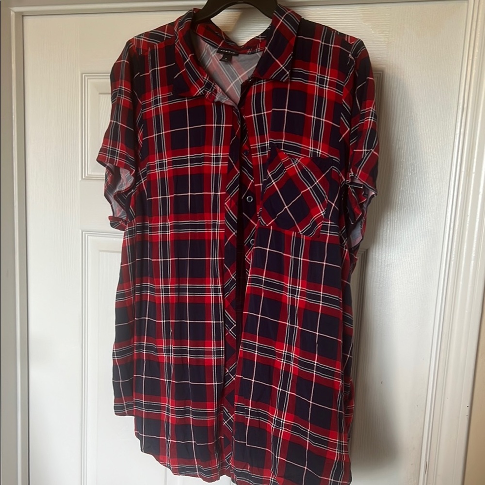 Torrid Red and Blue Plaid Button Down Shirt